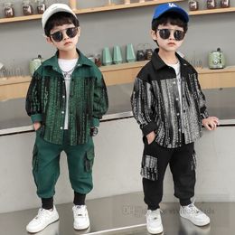 Mode jongens brief gedrukt cargo kleding sets kinderen revers lange mouw elastische rib ankers broek 2 stuks 2024 lente kinderen casual outfits Z6710