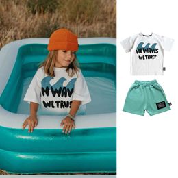 Fashion Boys Lettre imprimées T-shirt sans manches Girls Ocean Wave Match Casual Tops Summer Childre