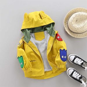 Mode jongens lente herfst cartoon geborduurde vest jas kinderen hooded windjack uitloper jas kinderkleding 1-5t 211011