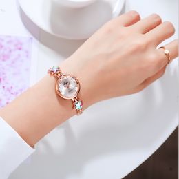 Moda pulseira temperamento relógio feminino criativo broca de cristal relógios femininos contratado pequeno mostrador estrela rosa ouro senhoras pulso w280g