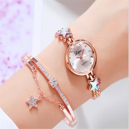 Moda pulseira temperamento relógio feminino criativo broca de cristal relógios femininos contratado pequeno mostrador estrela rosa ouro senhoras pulso w309y