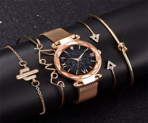 Fashion Bracelet Watches Women 5 PCS Set Luxury Rose Gold Lady Watches Stary Sky Magnet Buckle Gift Watch para la mujer 20120434448029