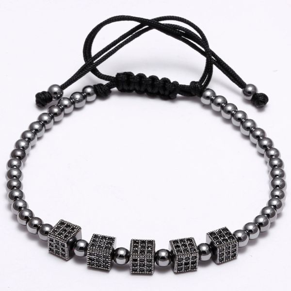 Fashion Strands Bracelets Men Square DIY couleur Noir CZ pave comptes de macramé Braid Steel Bracelet for Men's Jewelry Gift Valentine's Day Holiday Christmas