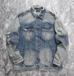 Marque de mode Bale vêtements de travail veste manteau patché déchiré veste en jean lavé vêtements vintage veste col montant vestes