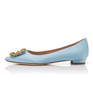 Modemerk Ballet Sandalen BALLERIMU Lichtblauw Turquoise Satijn Juweel Gesp Platte Schoenen Italië Beroemde Sexy Vrouwen Puntschoen Designer Ballerina's Sandaal Box EU 35-43