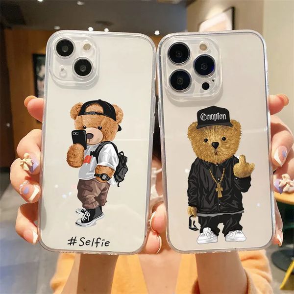 Fashion Brand Bear Phone Case adapté à l'iPhone 15 Pro Max 14 Pro 13 12 11 Pro XR 7 8 Plus Tendance de couverture en silicone douce transparente Fundas 231221