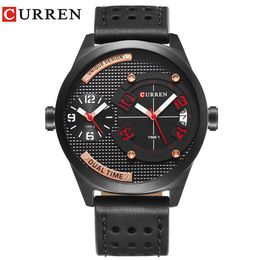 Marque de mode CURREN Business Montre-bracelet Casual Quartz Montre pour hommes Bracelet en cuir Horloge Relogio Masculino Horloges Mannens Sa266G