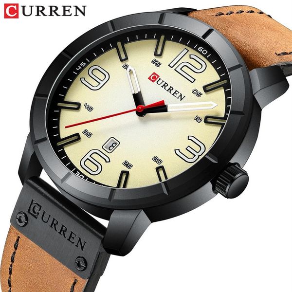Marque de mode CURREN classique montre pour hommes étanche Date bracelet en cuir analogique militaire Quartz montre-bracelet horloge Erkek Kol Saat247C