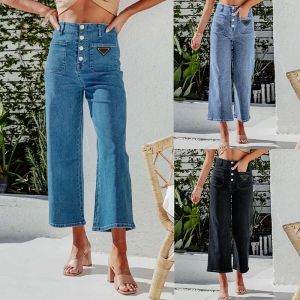 conception de marque de mode de jeans pour femmes, pantalons habillés, style novateur, correct, uni noir et bleu, jeans lavés décontractés et extensibles, pantalons à neuf points