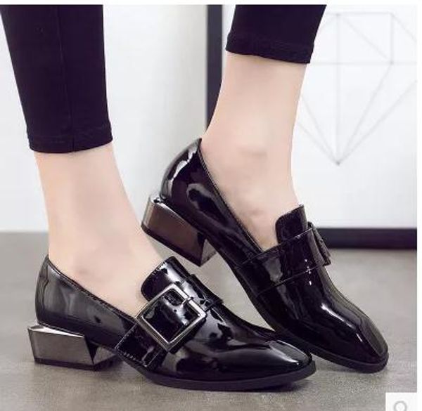 Zapatos de diseño de marca de moda mujer gris negro slip estilo británico Oxford calzado para dama hebilla cinturón mujer squard toes pe...