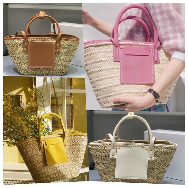 Beach Straw woven Basket Tote bag Le Petit Panier Soli totes en cuir garni Shopping Women designer Tricot Sac à main d'été Sacs en paille Sac à bandoulière