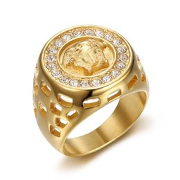 Modemerk ontwerper 18K Gold Rings Medusa Fan Family / F Familie Franse diamant roestvrijstalen ring voor mannen en vrouwen sieraden Gift TPPEDP