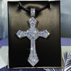 Modemerk Designer Bling CZ Mosan Diamond Stone Cross Moissanite Hangers Ketting Geplatineerd Mannen Vrouwen Minnaar Cadeau Religieuze Sieraden