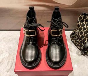 Bottes de créateurs de marque de mode Lacet Up Ankle Boot Martin Femmes Black Leather Combat High Heel Winter Botties Quality With Box1982309