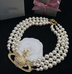 Diseñador de la marca de moda Collares pendientes Carta Viviene Gargantillas Joyería de lujo para mujer Collar de perlas de metal cjeweler Westwood para mujer Cadena rrte