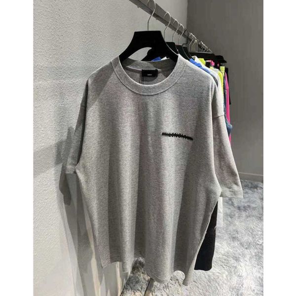 Camiseta de diseñador de marca de moda, cinta de sellado de alta calidad, letra impresa, ropa informal para hombre, Balanciagas gris claro