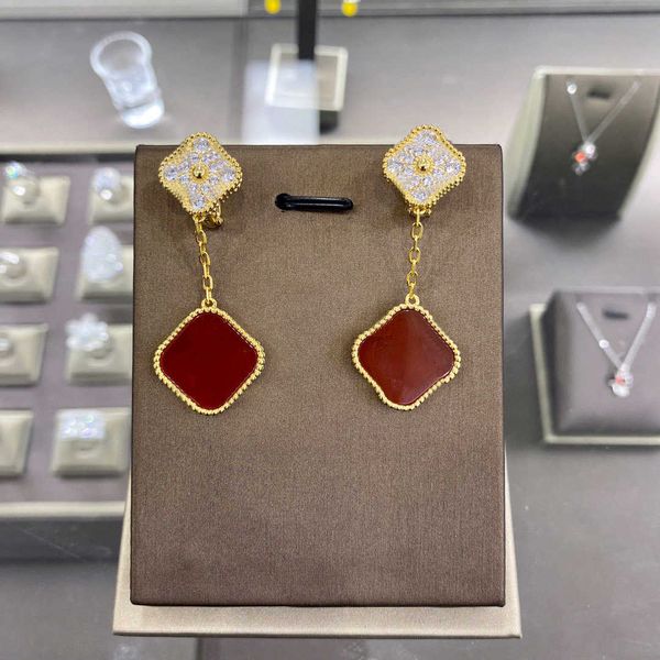 Marca de moda Pendientes Mujeres Niñas Lujo 925 Aguja de plata Oreja Joyería Negro Verde Blanco Rojo 4/Trébol de cuatro hojas Pendiente del encanto 18K Chapado en oro Alta calidad