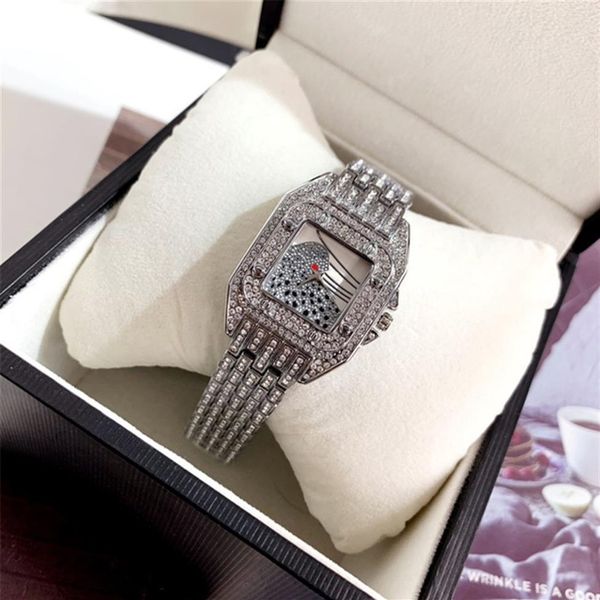 Marque de mode bonne qualité belle fille léopard cristal style carré cadran en acier inoxydable bande montre-bracelet à quartz C250A