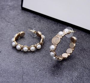 Modemerk hebben Stamp Pearl Circle Hoop oorbellen Stud Brass Earring Aretes Orecchini For Women Party Wedding Lovers Gift Jewelr6862238