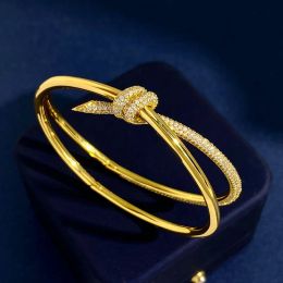 Fashion Brand Knot T Designer Bangle Bracelet Double Line Rope Womens Minorit Gold Sier Shining Crstal Diamond Bangles Bracelets