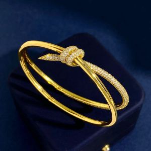 Fashion Brand Knot T Designer Bangle Bracelet Bracelet Double Line Rope Womens minorit or sier shining crrstal Diamond Bracelets