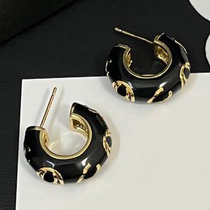 Mode Marque Lettre Ronde Designer Noir Boucles D'oreilles Haute Qualité Plaqué Or 18 Carats En Acier Inoxydable Boucle D'oreille Boucles D'oreilles Bijoux Femmes Accessoires De Mode Cadeaux