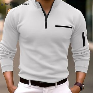 Fashion Brand Luxury Men Zipper Polo Mens Mens Golf Sport Slim Fit Casual Plain Corée Couleur solide à manches longues Tops Clothing 240419