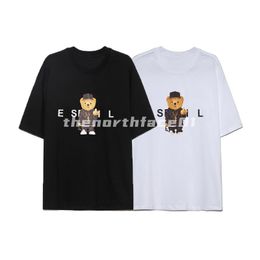 Marca de moda de lujo para hombre camiseta dedo medio oso estampado cuello redondo manga corta verano suelta camiseta Casual Top negro blanco