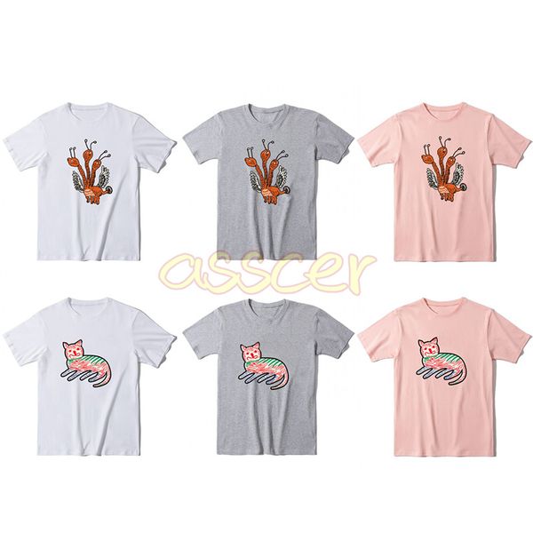 Marca de moda Hombres y camisetas para mujer Diseñador Cat Print Tees Camiseta de algodón de manga corta de alta calidad Ropa para hombre Tamaño asiático M-2XL