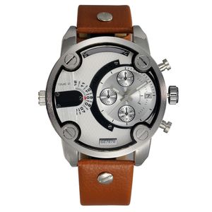 Marque de mode hommes grand boîtier cadrans multiples Date calendrier affichage bracelet en cuir montre-bracelet à Quartz 7272