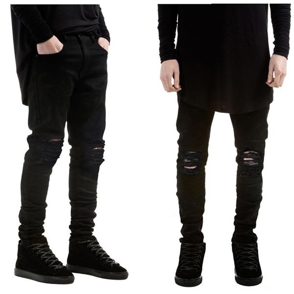 marque de mode hommes jeans noirs skinny stretch slip slim west hip hop swag denim moto-biker pantalon jogger311d