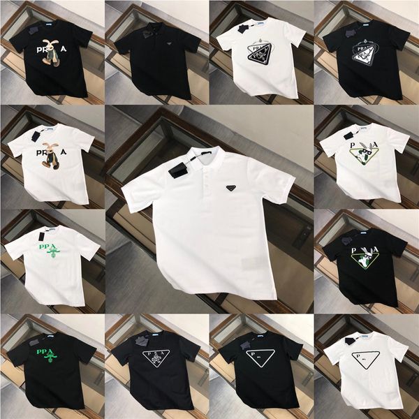 P-ra 47 Estilos Diseñador original Marca Hombres Polos Camisa Alta calidad Verano Moda Casual Deporte Hombre Mujer Camiseta Triángulo Camisetas Manga corta 100% Algodón Camiseta Tops