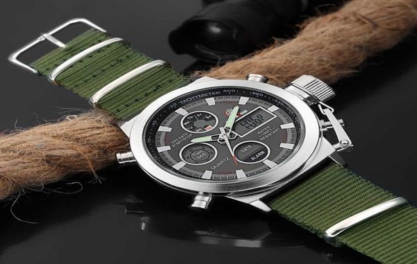 Marque de mode Men Mentes sportives avec un bracelet en nylon Digital Analog Watch Army Military imperméable Horloge LED Relogie Masculino X3012666