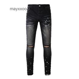 Marca de moda Mens amiirii Jean 2024 Dmin Purple American Jeans High Street Black Paint Distaded JF3P