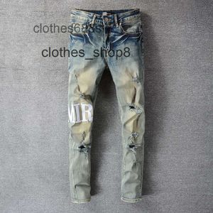 modemerk Heren jeans ontwerper Amirss Jeans NIEUW VINTAGE gewassen gat herenmodemerk ins high street slim fit elastische legging HZZJ