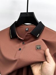 Fashion Brand Mens Letter Polo imprimé Polo à manches courtes Silk Soix d'été confortable et respirant T-shirt 240415
