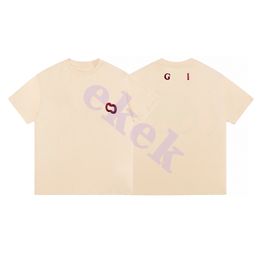 Modemerk heren t-shirt klein etiket letter borduurwerk korte mouw ronde nek zomer casual top abrikoos Aziatische maat s-xl