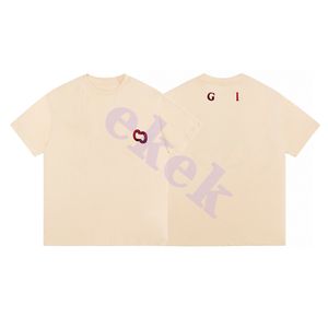 Marque de mode hommes t-shirt petite étiquette lettre broderie à manches courtes col rond été haut décontracté abricot asiatique taille S-XL