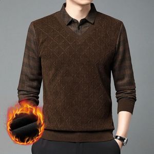 Marca de moda para hombre invierno cálido polo camisa de manga larga casual otoño sólido a cuadros coreano polo shrit para ropa masculina de calidad superior 240312