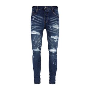 Modemerk Offamiri Nieuwe gewassen noodlijdende licht elastische slim fit jeans herenwinkel