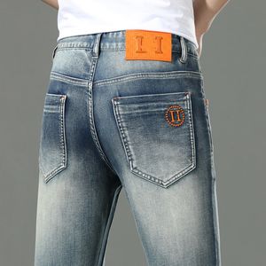 Fashion Brand Retro Jeans Men's Spring y Autumn High-Gold Luxury Luxury Casual Stretch Fit Skinny Pants