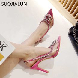 Sandales de marque de mode bling cristal femmes sandal suojialun dames élégant slingback pvc mince talon talon robe chaussures t230208 572
