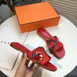 Modemerk sandalen Designer slippers schuift schuimlopers florale brokaat echte lederen flip flops dames schoenen sandaal h96325#