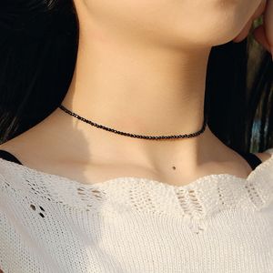 Marca de moda, collar corto Simple de cuentas negras para mujer, gargantilla de hilo de cristal, collares, bisutería para mujer, joyería de fiesta para mujer, venta al por mayor YMN016