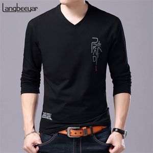 Mode Merk T-shirt voor Mannen Koreaanse Boyfriend Gift Trending Tops Streetwear V-hals Print Lange Mouw Tee Kleding 220312