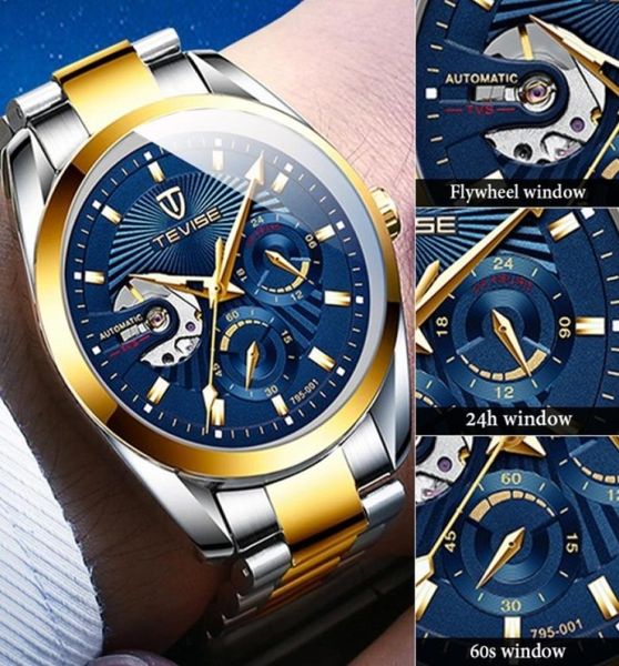 Marca de moda Tevise Men Automatic Watch Men cronógrafo de acero inoxidable Reloj Masculino9889087