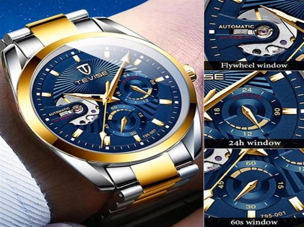 Marca de moda Tevise Men Automatic Watch Men cronógrafo de acero inoxidable Reloj Masculino Relogio Masculino222B1959209