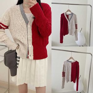 Marque de mode Tom Sweaters College Style Laine Patchwork Cardigan tricoté Femmes 23 Printemps Lazy Show Pull mince Senior Sense Age Réduire Manteau Top