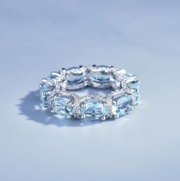 Bande de créateurs de marque U Géométrie pour femmes Silver Shining Sea Blue Crystal Ring Party Bijoux de mariage avec CZ Zircon Bling Diamond Stone