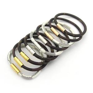 Modemerk V-armband Herenarmband Luxe enkellaags geruite lederen armband Grijs patroon Hoge kwaliteit designer armband sieraden